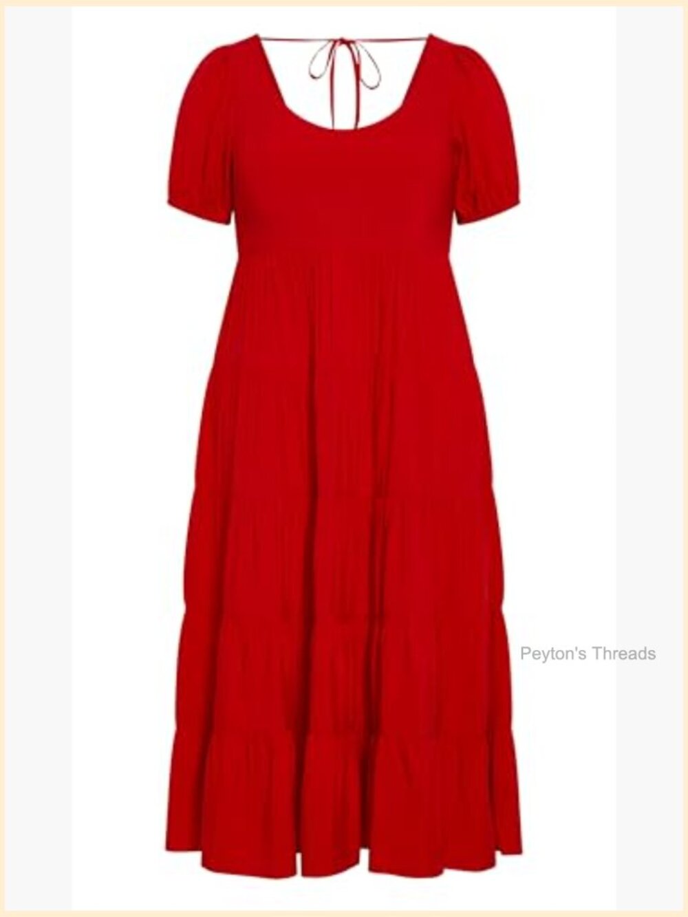 Plus Size Midi Dress, Tie-Back Detail, Elastic Cuffs - Picture 5 of 6